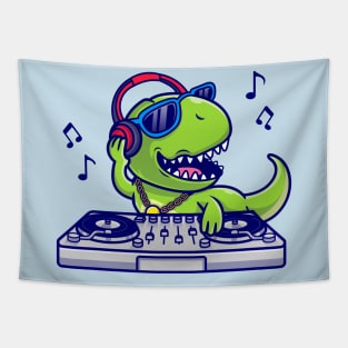 Cute Dinosaur Playing Dj Music Cartoon Tapestry