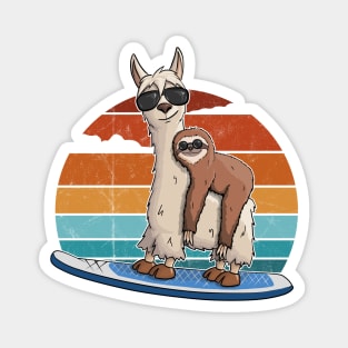 Sloth on Llama Stand Up Paddle Retro Magnet