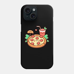 Pepperoni Pizza and Strawberry Drink in Kawaii Style | Kawaii Pizza Party | Pizza and Chill Phone Case