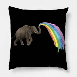 Elephant Spraying Rainbow Pillow