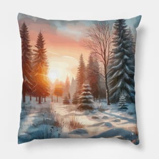 Winter Sunrise Winter Landscape Pillow