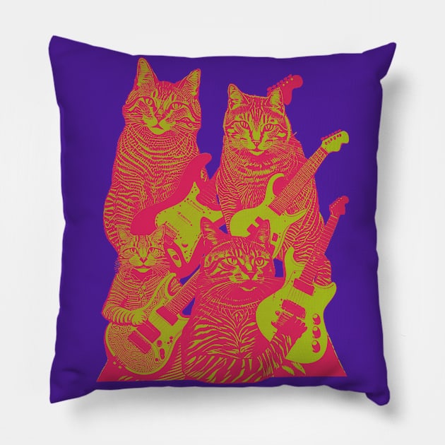 Guitar Cats Tie Dye - Psychedelic 60's 70's Classic Rock Cats Pillow by blueversion