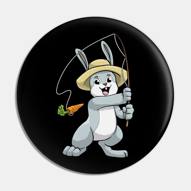 Rabbit at Fishing with Fishing rod and Carrot Pin by Markus Schnabel