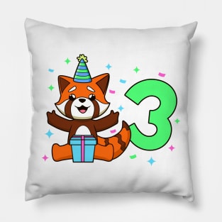 I am 3 with red panda - kids birthday 3 years old Pillow
