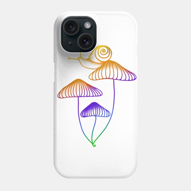 Rainbow Snail Sitting on Mushrooms Phone Case by MissMoth