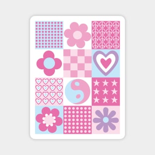 Retro Blocks with Flowers, Hearts and Stars Magnet