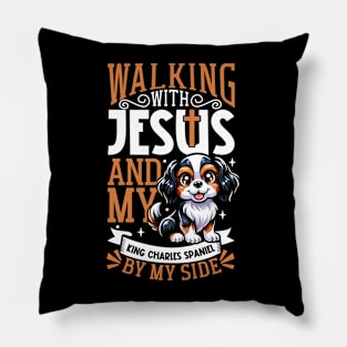 Jesus and dog - King Charles Spaniel Pillow