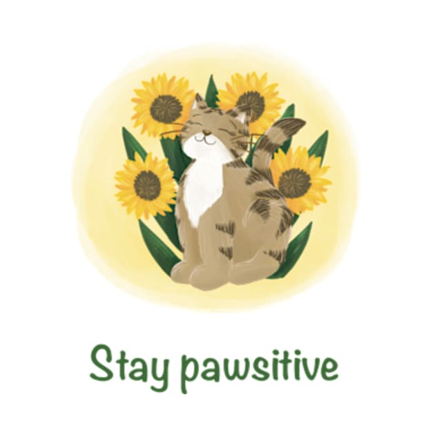 Stay pawsitive cat and sunflowers by AbbyCatAtelier