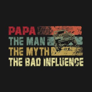 Mens Vintage Jeep Papa the Man the Myth the Bad Influence Father's Day Gift Jeep Dad Jeep Lover T-Shirt