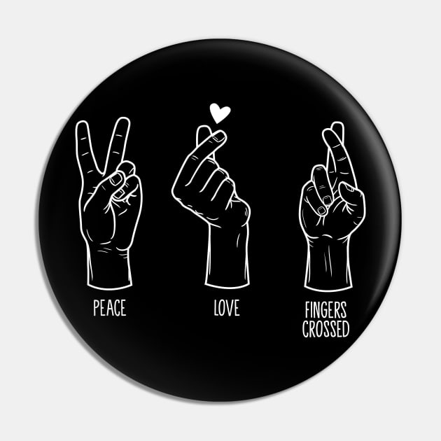 Peace Love Fingers Crossed Dark Edition Pin by Tee Tow Argh 