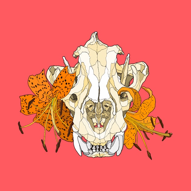 Tiger Skull with Tiger Lilies by Tinker and Bone Studio