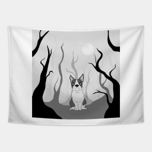 Angry dog in forest art Tapestry