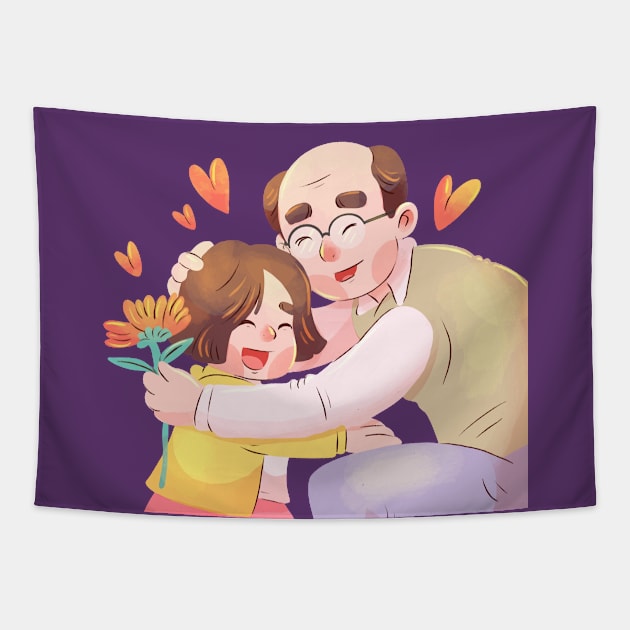 Grandpa Little Girl Tapestry by Mako Design 