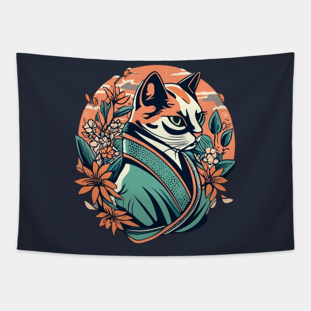 Ninja Cat Japanese Style Tapestry by BloomInOctober