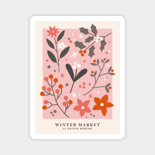 Winter market, Holiday, Christmas, Flower market, Abstract art, Exhibition poster, Aesthetic pink art, Retro Magnet