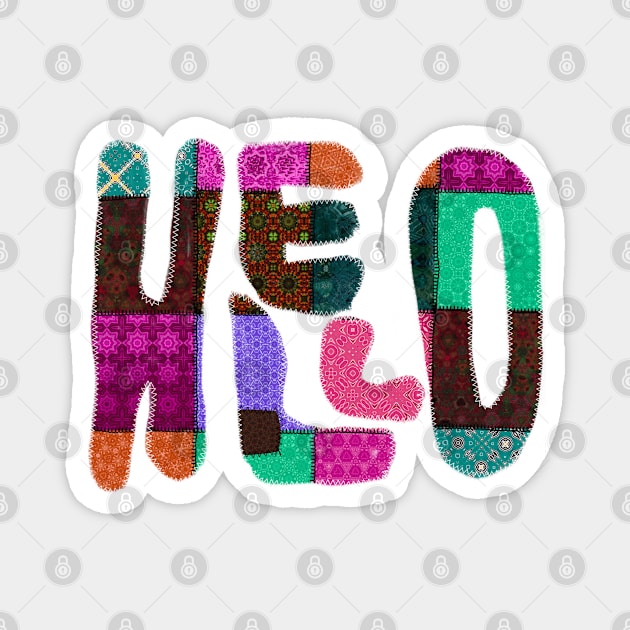 Quilted Patchwork Hello Design Magnet by Quirky And Funny Animals