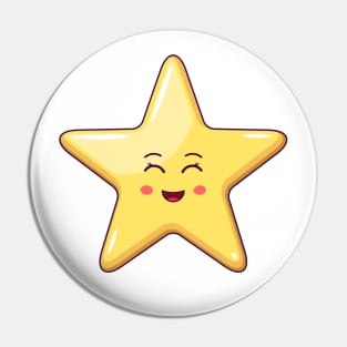 Cartoon Kawaii Golden Star with Smiling Eyes Pin