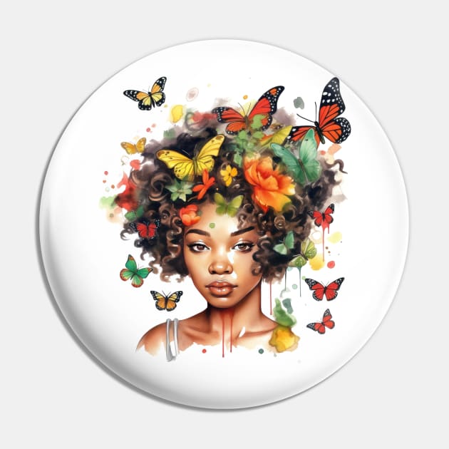 Watercolor Juneteenth Butterfly Girl Pin by Chromatic Fusion Studio