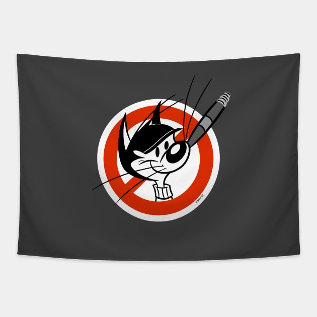 No Smoking Cat Sign Retro 30s Cartoon Rubber Hose Style Tapestry by Skull Island Productions