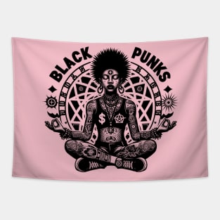 Empower Your Style with Black Punks Tattooed Afro Punk Woman Meditating Tee Tapestry