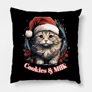 Cookies & Milk - Christmas Cat - Winter Holiday Pillow