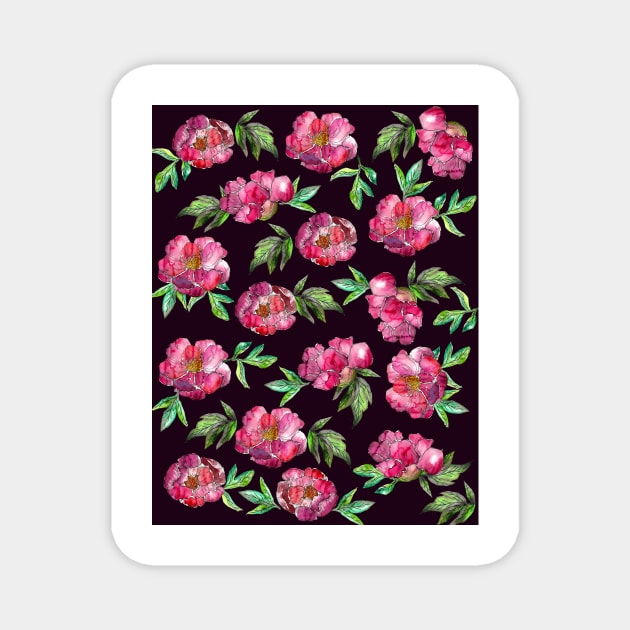 Peonies Flowers Watercolor Ink Cute dark Magnet by ArtInPi