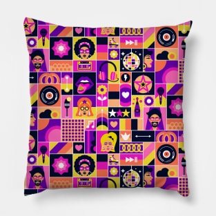 Disco Music Fever Vibrant Retro Design Pillow