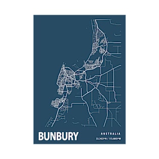 Bunbury Blueprint Street Map, Bunbury Colour Map Prints T-Shirt