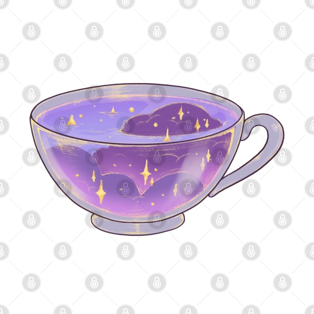 Magical soft night clouds tea cup sticker by Itsacuteart