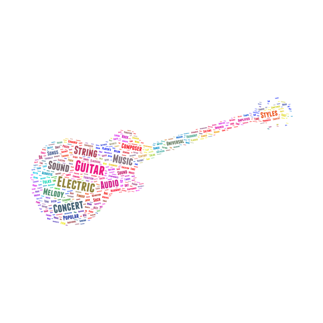 Electric Guitar Silhouette Shape Text Word Cloud by Cubebox