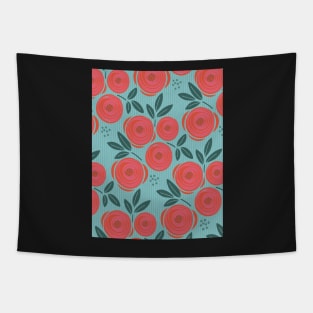 Roses are red, abstract pattern with red roses on a pale green bottom Tapestry