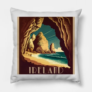 Ireland Coastline Cave Vintage Travel Art Poster Pillow