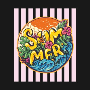 Tropical Summer - Pink Stripes on T-Shirt