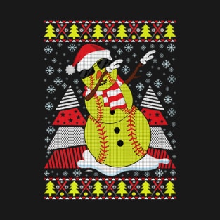 Dabbing Snowman Christmas Softball Player T-Shirt