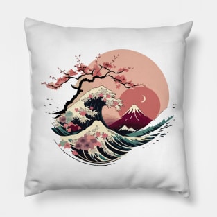 Japanese Cherry Blossom X The Great Wave off Kanagawa Pillow