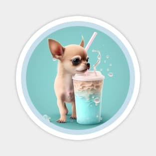 Cute Kawaii Chihuahua Drinking Bubble Tea - Adorable Dog Lover Gift and Fun Animal Art Magnet