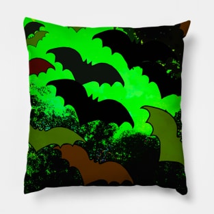 Bats In Flight Green Pillow