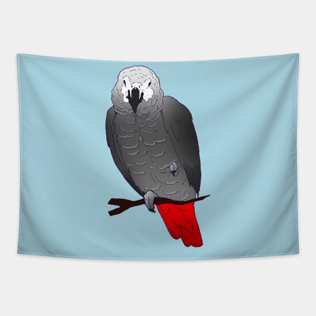 African Grey Parrot Perching and Sleeping on a Branch Tapestry by Einstein Parrot