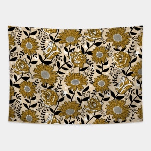 Bold Summer Flowers on Cappuccino Beige Tapestry