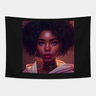 Beautiful Black Woman Anime Style Illustration Tapestry