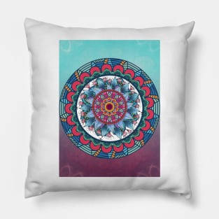 Colourful Flowers Mandala Pillow