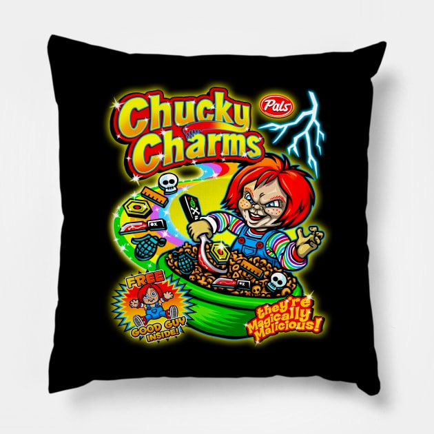 CHUCKY CHARMS // HORROR MOVIE // CEREAL KILLER Pillow by Niko Neon