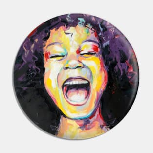 Young girl with curly hair and big smile. Pin