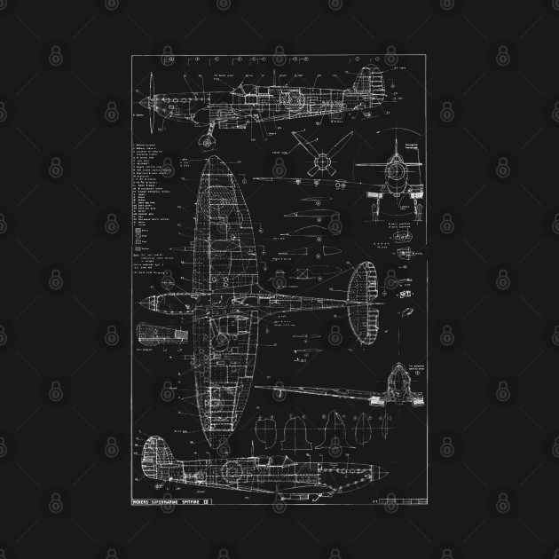 Spitfire WWII Fighter Blueprint - Airplane - T-Shirt