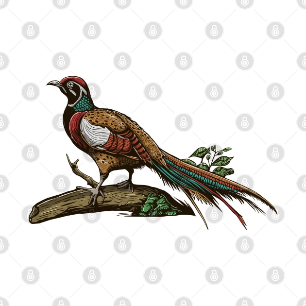 Hand Drawn Exotic Bird on tree branch by eijainspire