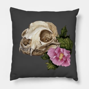 Cat Skull and Rose of Sharon Pillow