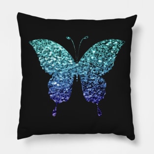 Teal and Blue Ombre Faux Glitter Butterfly Pillow