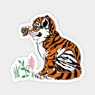 Cute Baby Tiger and Butterfly Magnet