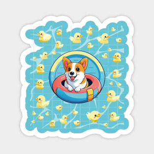 Refreshing Summer: Cute Corgi Lounge on a Pool Float Magnet