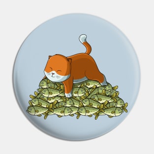 Cat on mountain of fish Pin